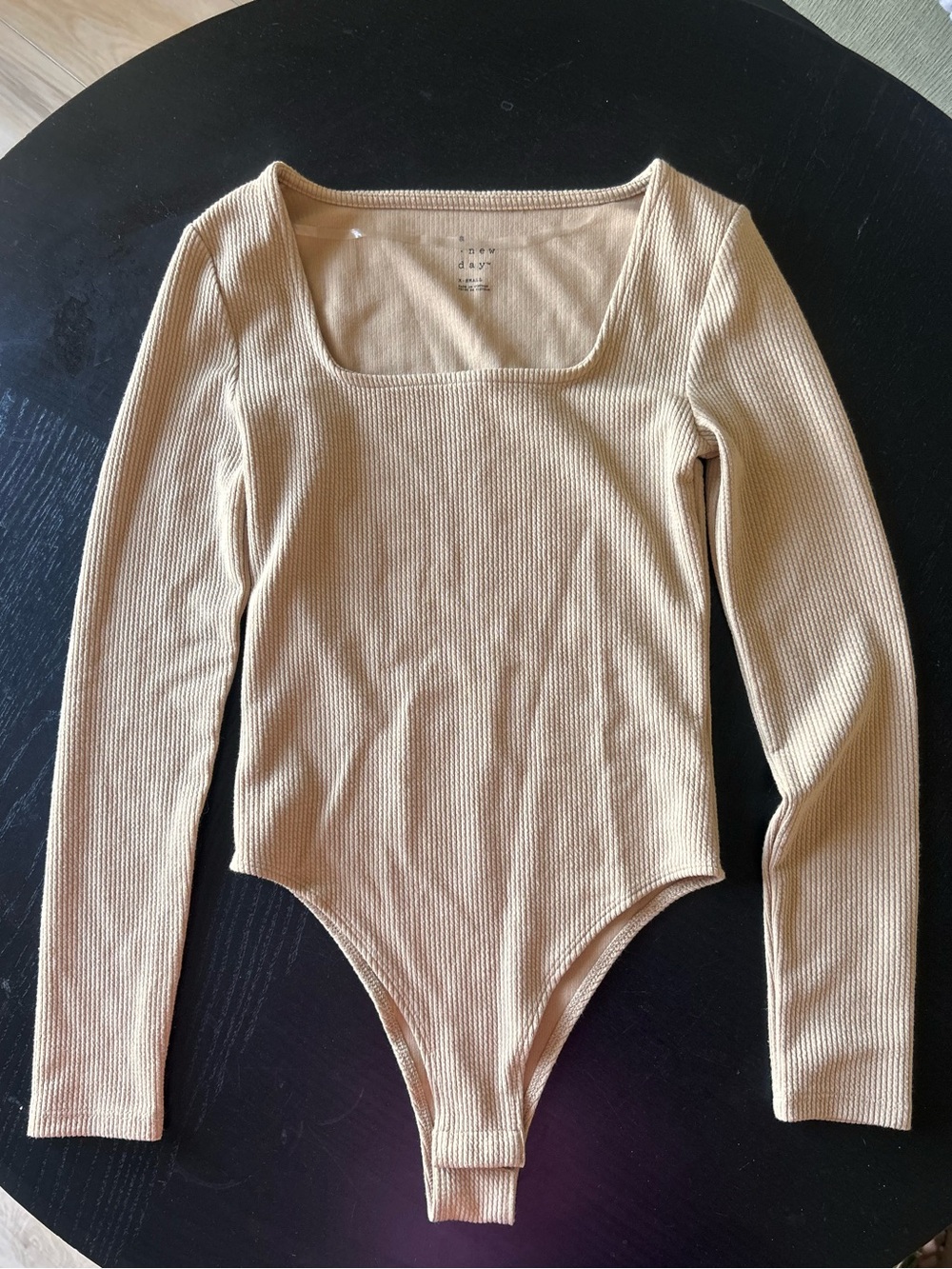 a new day Cream Ribbed Square Neck Bodysuit